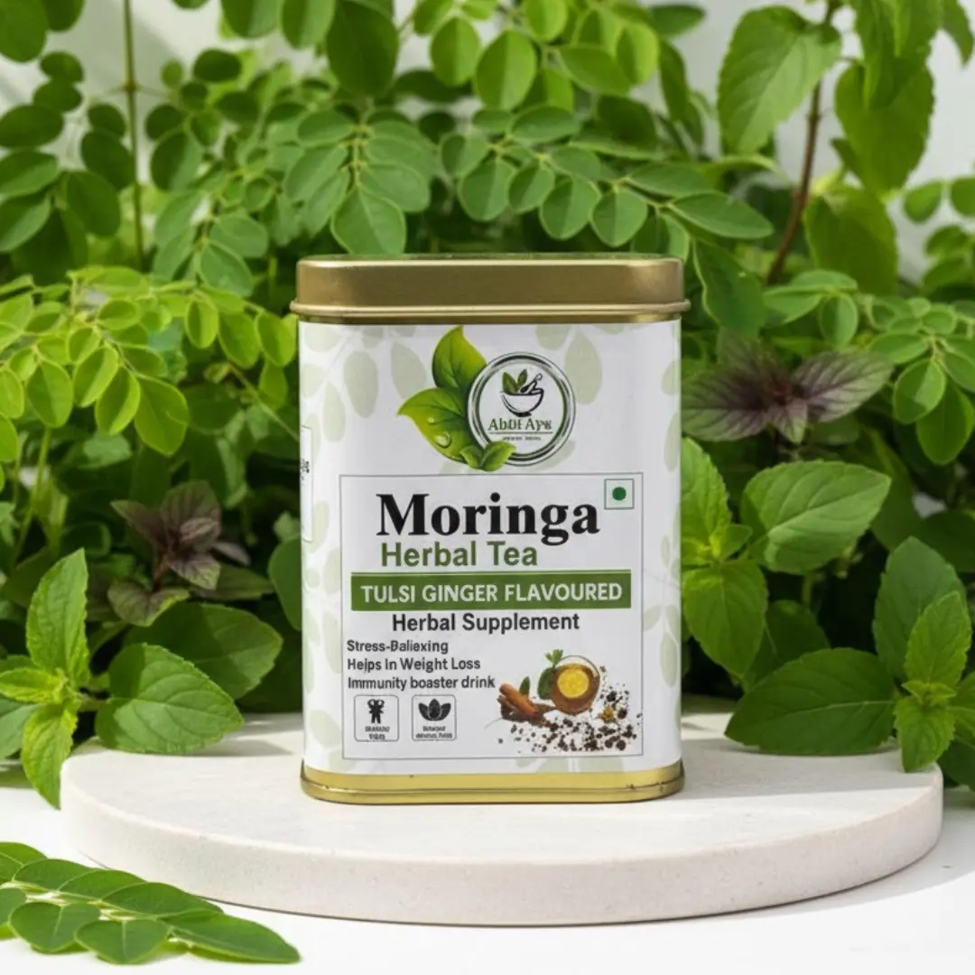 Organic Moringa Herbal Tea – Tulsi Ginger | Fat burner | Weight loss | Caffeine-Free, Stress-Relieving & Digestive Support